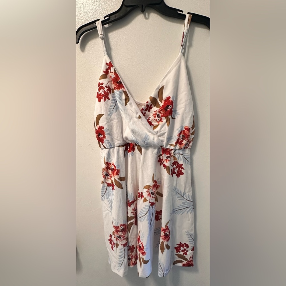 Floral White and Red Dress